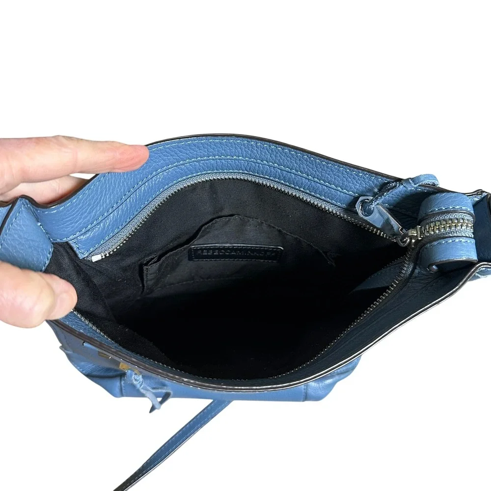 Rebecca Minkoff Purse Blue Pebbled Leather Crossbody‎ Bag Silver